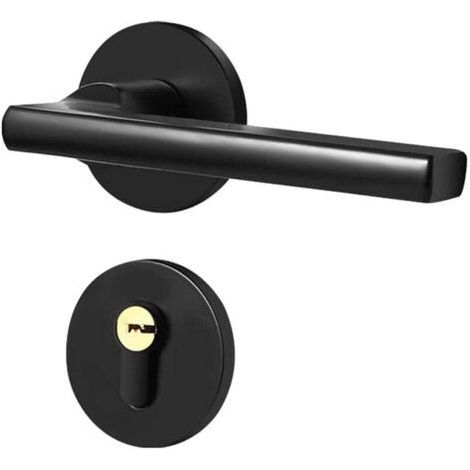 Single Lever Door Handle, Black, BB WC PZ Design, Aluminum Interior Door Handle, Modern Slim Round Design (1/4)