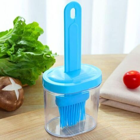 Ensemble de brosses pour bouteille d'huile - Comprend une bouteille d'huile et une brosse - pour la cuisine, la pâtisserie et les grillades - Bleu (1/4)