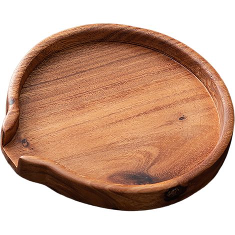 Plateau à thé en bois avec ouverture en forme de U, assiette de service ronde multifonction pour collation aux fruits