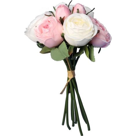 Bouquet de 9 roses de 28 cm, roses et blanches (1/3)