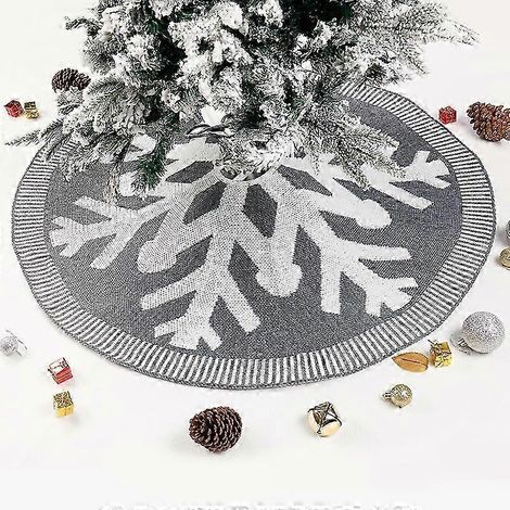 Jupe de sapin de Noël 60 cm (grise), housse pour pied de sapin, décoration de sapin, tapis de sapin, motif flocon de neige tricoté (1/4)