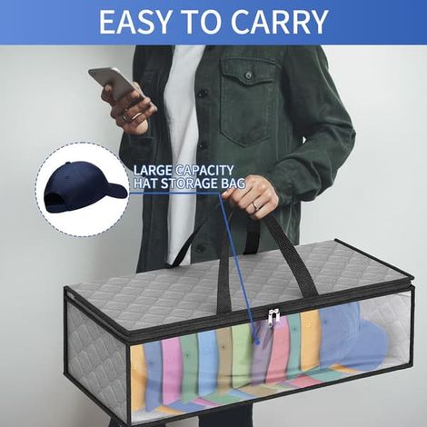 2-pack hattförvaringsväska for basebollkepsar, hattorganiseringsfodral, hatthållarställ med 2 bärhandtag for garderob, fuktskydd