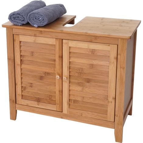 Mendler – Meuble sous-lavabo salle de bains – Armoire en bambou – Dimensions 60x67x30cm – Compartiment de rangement avec 2 portes – Fermeture magnétique