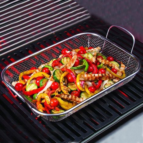 Bratpfanne, Grillrost, Frittierkorb aus Drahtgeflecht, Servierschale, Grillkorb