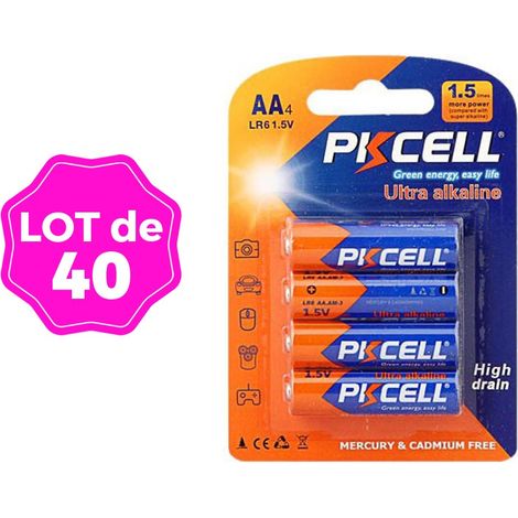Lot de 40 Piles AA LR6 Ultra Alcaline PKCell 1.5V (1/3)