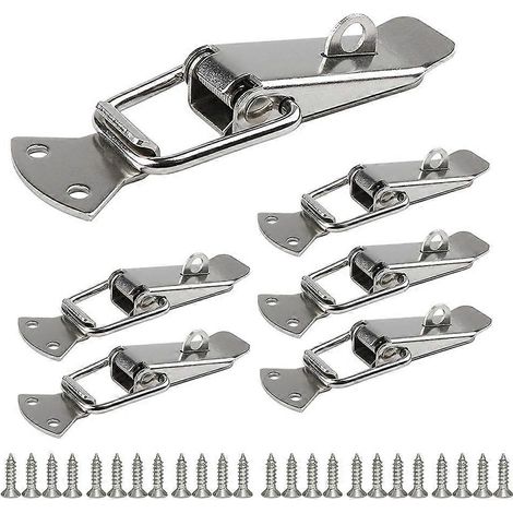 10 loquets à ressort, serrure à ressort en acier inoxydable, avec trou pour cadenas, compatible avec les armoires et les caisses en bois, taille moyenne. (1/5)