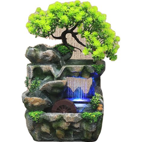 Fontaine d'intérieur, matériau en résine, 18 x 15 x 30 cm, 1,4 kg, débit d'eau réglable, compatibilité intérieure (1/5)