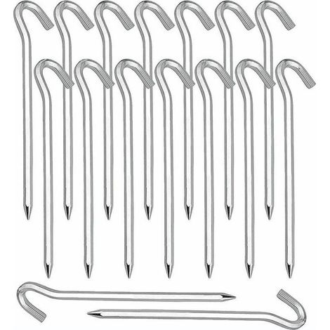 Piquet de Fixation 20 Pièces Piquets de Tente en Piquets de Fixation Sol Crochet pour Tente De Camping Jardinage Acier Galvanisé Sardine Tente Argenté (1/3)