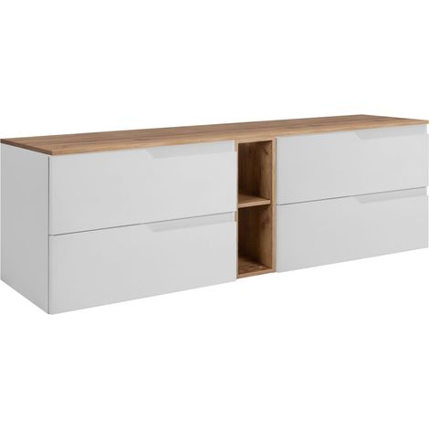 Waschtischunterschrank 140 cm - Weiß Eiche Craft - Modernes Design - 4 geräumige Schubladen