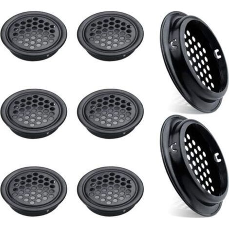 Juego de 8 rejillas de ventilación redondas de acero inoxidable para muebles de cocina, rejilla de ventilación de acero inoxidable (53 mm, color negro)