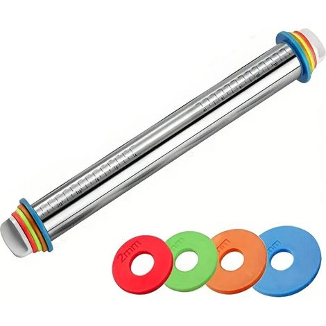 Set composto da mattarello e tappetino da forno in silicone, anelli di spessore in acciaio inox, mattarelli regolabili per cuocere pasta, pizza, torte, biscotti, utensili da cucina - Crezuo