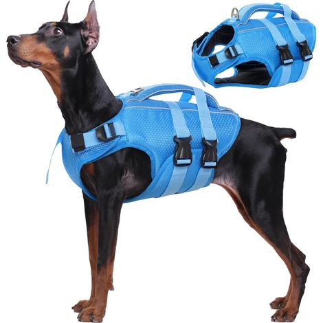 Chiens Schwimmweste Rettungsweste avec poignée Ripstop Blue L (1/5)