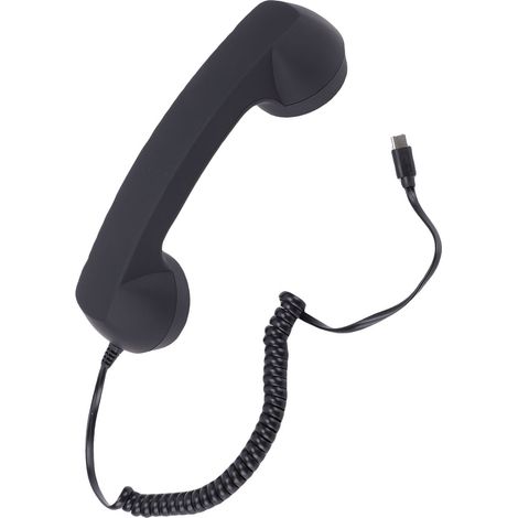 Casque téléphonique rétro avec contrôle du volume, combiné téléphonique filaire ergonomique de type C pour appels vidéo et conférences (noir). (1/5)