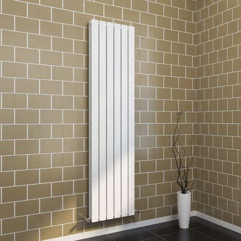 ELEGANT White Steel Radiator 1800x456mm Vertical Double Flat Panel + Chrome Thermostatic Radiator Valves (1/5)