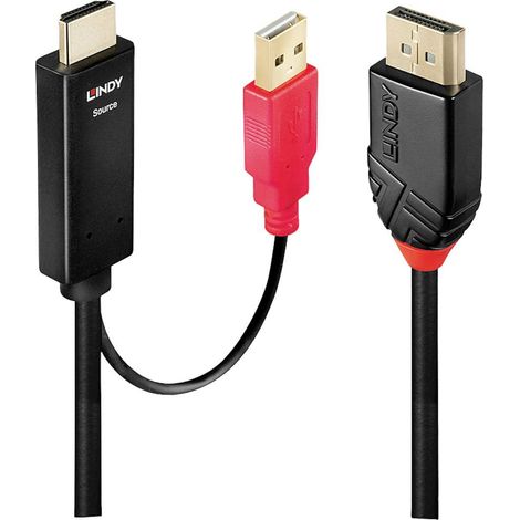 Câble de raccordement LINDY Fiche mâle DisplayPort, Fiche mâle HDMI-A, USB-A mâle 5.00 m noir, rouge (1/4)