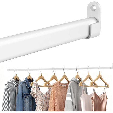 Barre de penderie ovale en métal, Télescopique de 42 à 100 cm – Installation avec perçage – Livrée avec 2 supports – Idéale pour chambre, buanderie, camping-car (1/5)