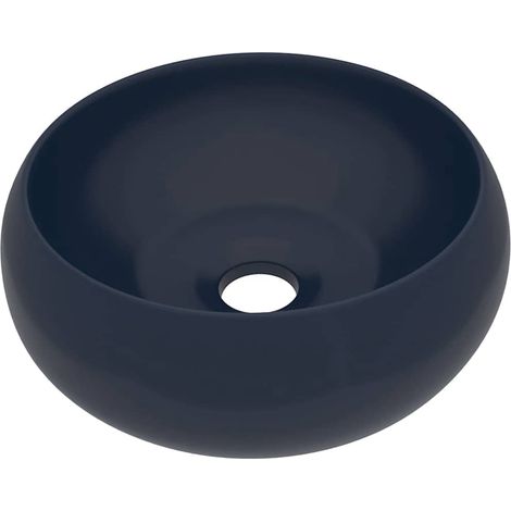 vidaXL Lavabo de lujo redondo cerámica azul oscuro mate 40x15 cm (1/2)