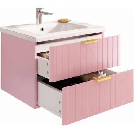ELVMI Mueble bajo lavabo suspendido con 2 niveles de almacenaje y lavabo de cerámica para baño rosa blanco (1/5)