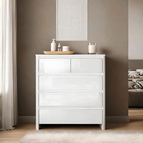 Ardenza High Gloss Chest of 5 Drawers Bedroom Storage Furniture Unit (1/5)