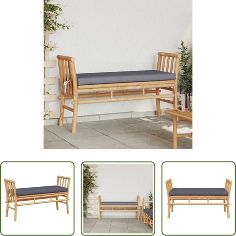vidaXL Gartenmöbel - Gartenbank mit Kissen Braun 110 x 38 x 65cm Bambus (1/5)