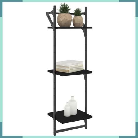 étagère murale - 836258 - 3 niveaux avec barres - bois d'ingénierie & métal - noir 30 x 25 x 100 cm (1/5)