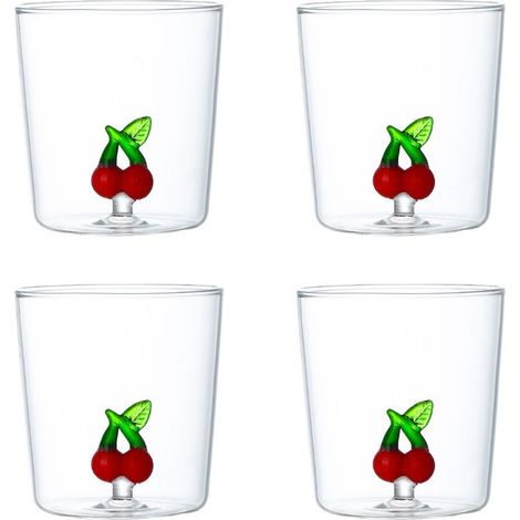 Lot de 4 Verres à Eau Cerise en Verre Transparent 300 ml pour Table et Repas - PANGIVO (1/4)