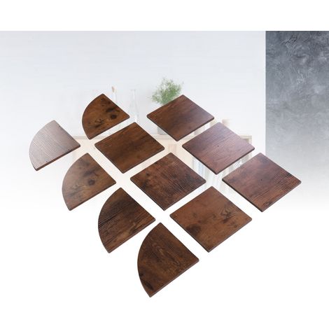 Étagère d'angle murale à 5 niveaux en MDF rustique, style flottant, marron, idéale pour le salon, la chambre ou le bureau. (1/5)