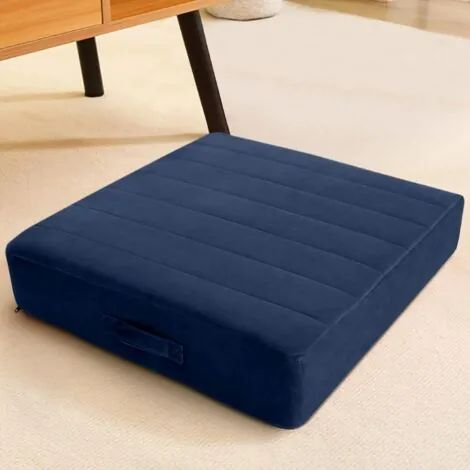 Coussin de sol carré pour adultes et enfants, grand coussin de méditation, mousse épaisse et housse capitonnée lavable, bleu marine, assise de 45 cm, idéal pour le yoga et la méditation. (1/3)