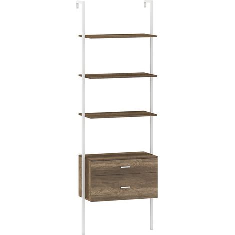 Libreria scala 6 ripiani 2 cassetti struttura metallo parete 184 cm Grigio chiaro (1/4)