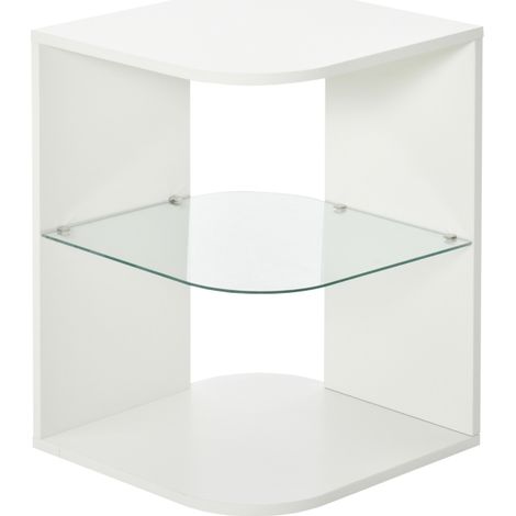 Table d'appoint moderne avec 3 étagères en verre pour salon et chambre 40x40x56 cm blanche meuble design élégant (1/5)