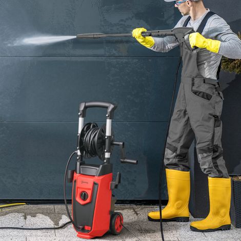 Idropulitrice ad alta pressione da 1800 W con accessori, angolo regolabile e arresto automatico, 30x27,5x76 cm, rosso e nero.