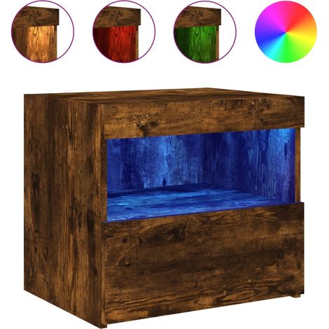 Mesita de noche con luces LED con cajón y compartimento abierto 50 x 40 x 45 cm madera de ingeniería marrón DEC033176