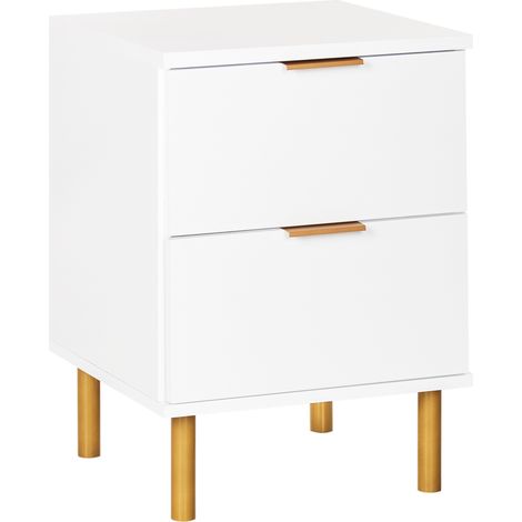 Mesita de noche retro moderna 2 cajones elementos dorados blanco Walpole