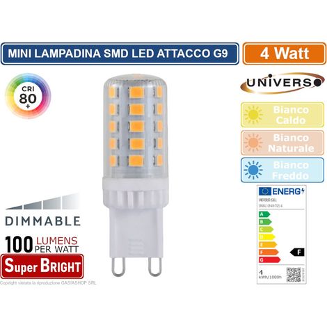 UNIVERSO SPARAC-G9-4W-TGE1 LAMPADINA LED G9 DIMMERABILE SPOTLIGHT 4W TUBOLARE SMD CHIP 400 LUMEN 3000K 4000K 6500K - Colore Luce:Bianco Naturale (1/2)