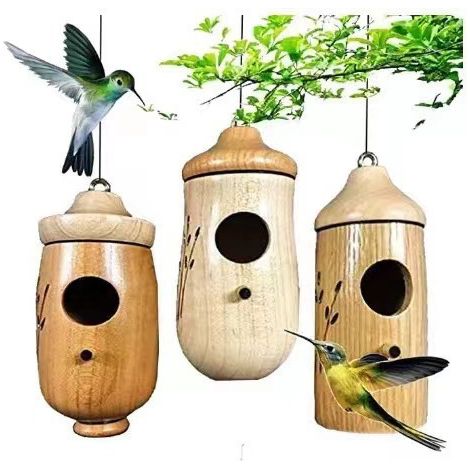 BRAVIX Maison de colibri, maison en bois pour accrocher à l'extérieur 3pcs
