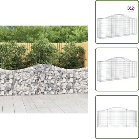 Gabionen mit Hochbogen 2 Stk. 200x30x80/100 cm Verzinktes Eisen - Gabionen - Gabionenkörbe - Gartendeko - Ziergarten - Zaun (1/5)
