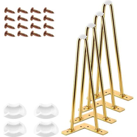 Lot de 4 Pieds de Table en Épingles à Cheveux Dorés 30 cm, Pied en Épingle à Cheveux en Métal, Pied de Table Basse avec Protections de Sol pour Canapé, Meubles (1/5)