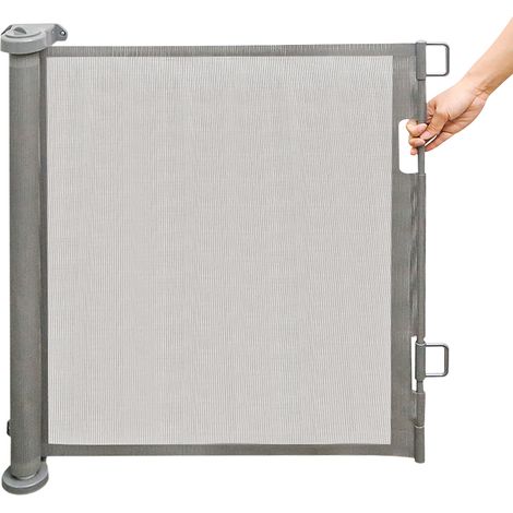 Barriere Chien Opération à Une Main,®,Barrière de Sécurité Rétractable pour Bébés,pour Escaliers, Couloirs, Cuisine,Intérieur et Extérieur,86 x 180 cm,gris (1/5)