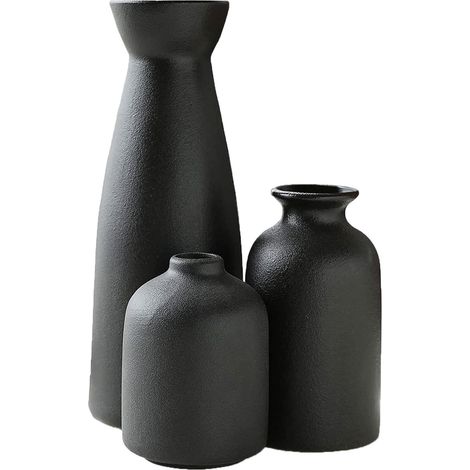 Vase Ceramique - Set De 3 Vases Pour Fleurs Fraiches Ou Artificielles - Decoration Moderne Salon Chambre Bureau - Blanc (1/5)