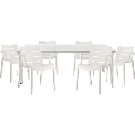 Tavolo S-c-a-b- PER3 Estensibile max 220cm Grande 6 Sedie Sunset bianco lino Impilabili Arredo Design Moderno per Giardino piscina (1/5)
