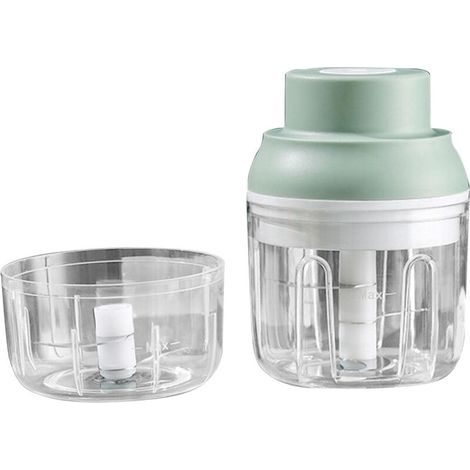 Hachoir à Ail Électrique Hachoir à Viande sans Fil Portable Hachoir Broyeur Mélangeur Nourriture pour Bébé, Robot Culinaire Électrique pour Viande Ail Oignon Chili Légumes, 100 + 250 ML (1/5)