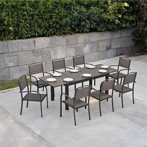Salon de jardin gris 225 x 85 x 75 cm (1/5)
