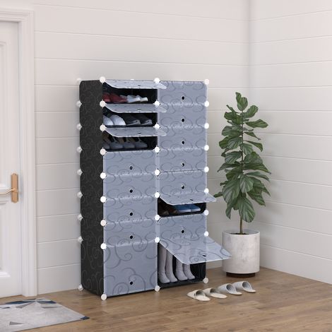 Zapatero que ahorra espacio, zapatero de plástico para recibidor, armario modular para salón y recibidor, zapatero multiusos de 95x37x160cm, blanco y negro.