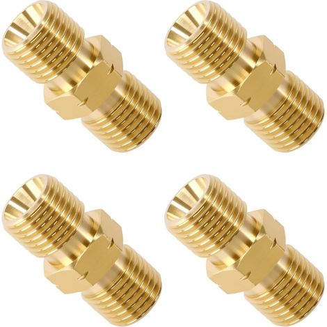 4 Pièces Raccords de Tuyau de Gaz en Laiton Raccord Gaz Double Mamelon Adaptateur Gaz 1/4 Filetage en Laiton pour Propane Acétylène Tuyau de Gaz pour Gaz Liquides (1/5)