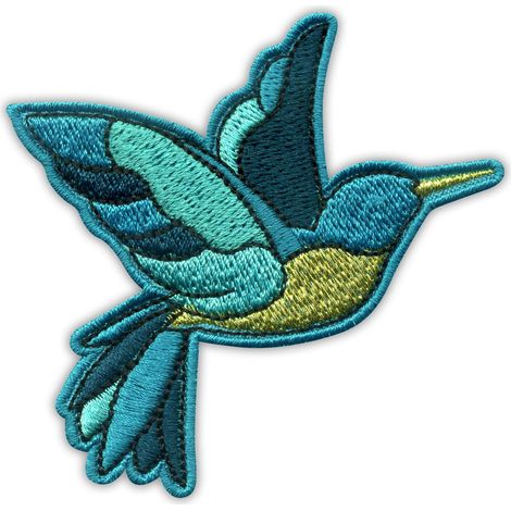 Patchion Bird – Kolibri links – Selbstklebende Rückseite – Gestickter Aufnäher/Abzeichen/Emblem