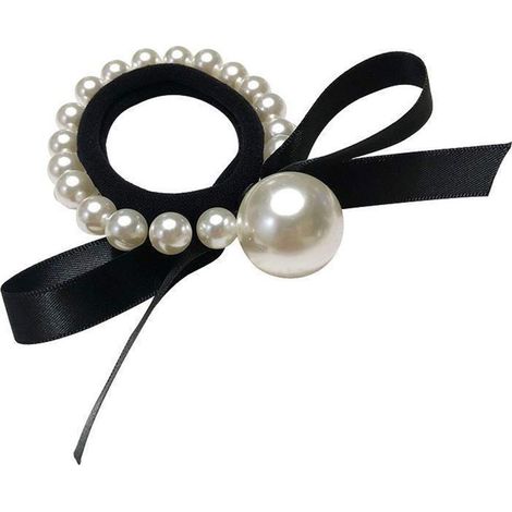 2 élastiques à cheveux noirs en forme de papillon avec perles, rubans, cordons et élastiques rétractables pour cheveux, accessoires de coiffure pour une coiffure élégante et raffinée. (1/3)