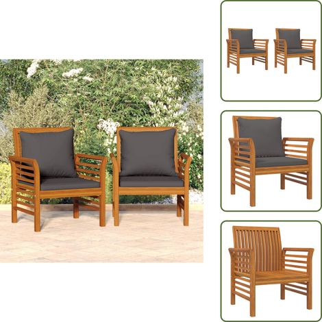 Chaises de canapé coussins gris foncé lot de 2 acacia massif - Chaise De Jardin - Meubles De Jardin - Fauteuil De Jardin - Salon De Jardin - Acacia Massif (1/5)