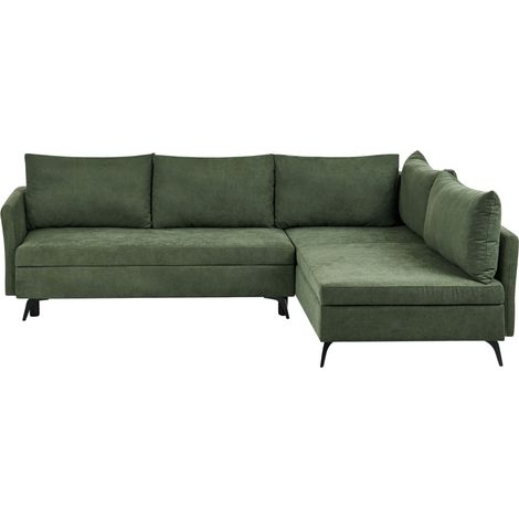 3 Seater Corner Sofa Bed Green Fabric Upholstery Left Handed with Storage Armrests Modern Style Living Room KOGE (1/5)