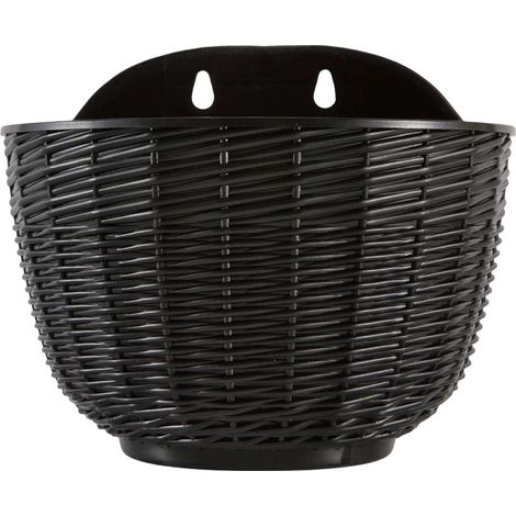 Vaso da fiori semicircolare da parete in rattan intrecciato nero (1/4)