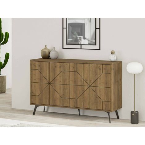 Dmora - Kommode Meridian, Wohnzimmerbuffet, Wohnzimmer-Sideboard, Moderne Küchen-Speisekammer, 123x35h77 cm, Eiche, mit verstärkter Verpackung (1/5)